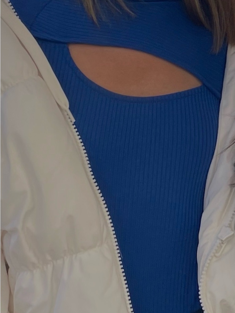 Ribbed Cutout Long sleeve bodysuit with mock turtle neck - Blue